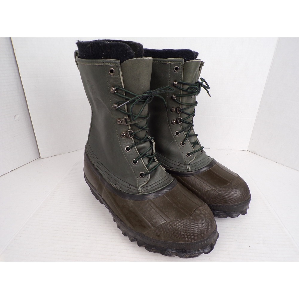 LaCrosse Iceman Mens 8 Winter Pac Boots Green Brown Leather Rubber Made in USA